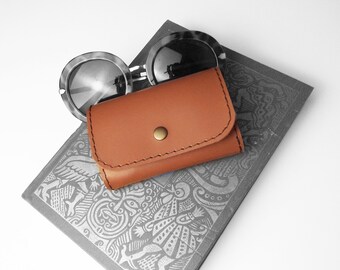 Brown Leather Key Holder, Cognac Cowhide Key Wallet