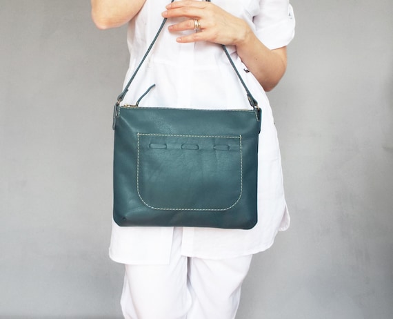 shopper laminata in pelle morbida verde vera pelle made in italy