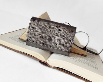 Silver Leather Key Case Wallet, Full Grain Cowhide, 6 Keys