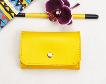 Yellow leather key case. Yellow key wallet, key holder. Leather key chain yellow. Gift under 30.