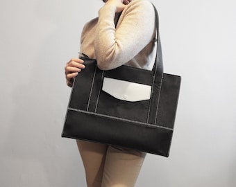 Large Leather Tote Bag: Black Carryall Shopper, Laptop Bag