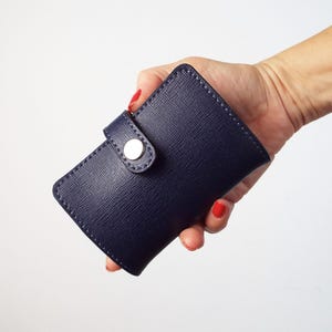 Blue leather card wallet. Leather card wallet for 20 cards. Card holder leather. Dark blue leather case. Personalised leather wallet.