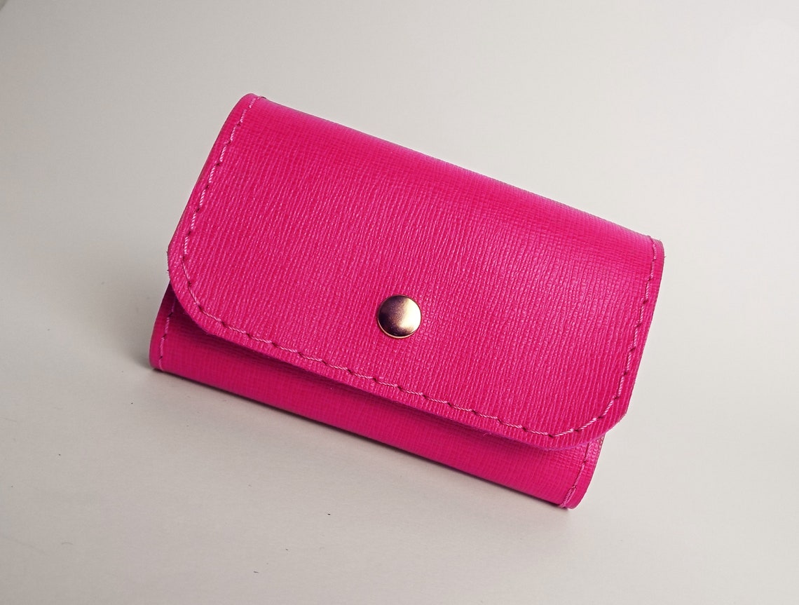 Fuchsia Leather Key Wallet, Bright Pink Key Holder for 6 Keys - Etsy