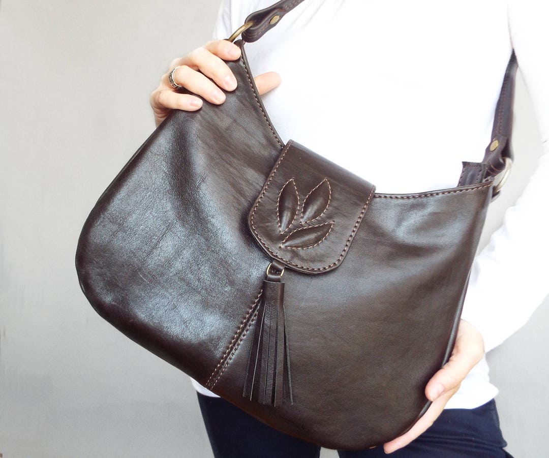 Brown Leather Shoulder Bag. Medium Size Leather Bag. Coffee Etsy