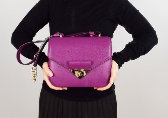 Purple leather messenger best sale bag