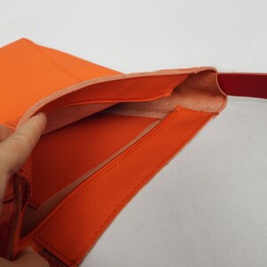 Leather bag orange red. Fringe hobo leather orange shoulder bag. image 9