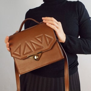 Luxury leather bag. Small cognac leather messenger purse. Light brown shoulder bag.