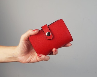 Red Leather Card Holder, Saffiano Credit Card Wallet (20 Cards)