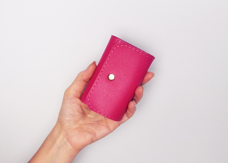 Fuchsia Leather Key Wallet, Bright Pink Key Holder for 6 Keys - Etsy