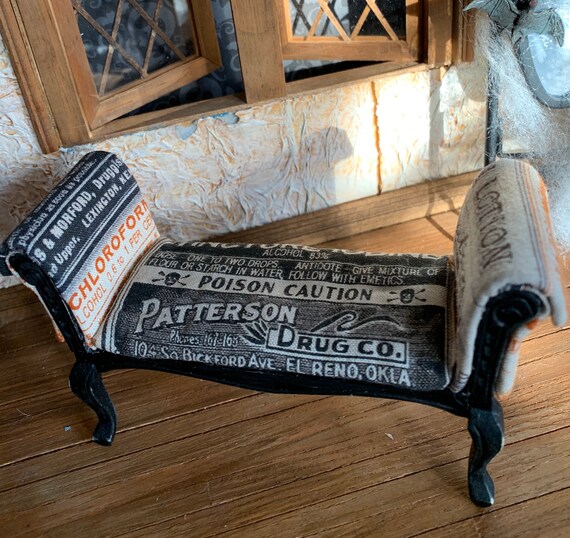 Rolled Arm Bench Upholstered Bench In Antique Pharmacy Printed Etsy