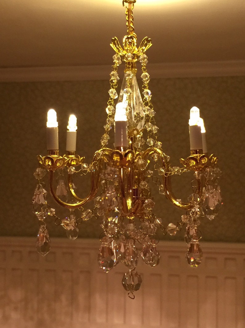 Stunning Elaborate 6 Arm Crystal Battery Operated Chandelier Image 0