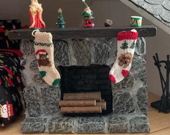Exquisite Hand Knit Christmas Stockings in One Inch Scale for Your Dollhouse Done in Very Detailed Designs