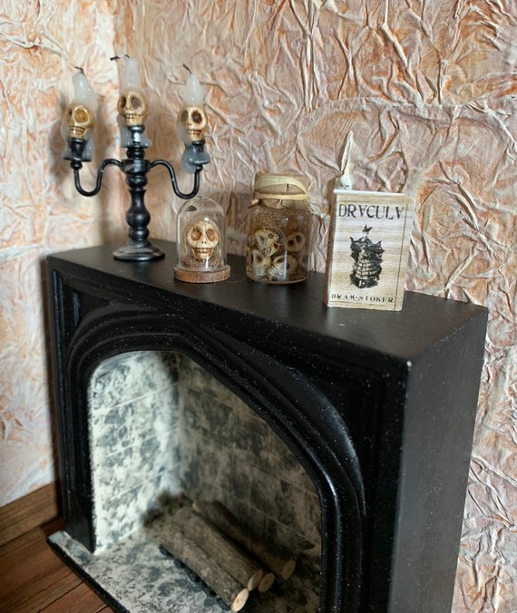 Black Gothic Fireplace For Use In A One Inch Scale Dollhouse Etsy