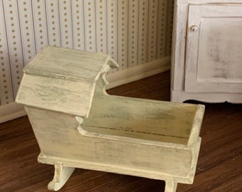 Handcrafted Distressed Hooded Cradle for a Dollhouse in One Inch Scale