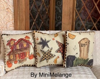Set of 3 Halloween or Fall Pillows in One Inch Scale for a Halloween Scene or Haunted Dollhouse