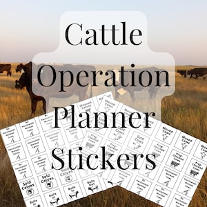 May include: Black and white stickers for a cattle operation planner. The stickers include labels such as "Weaned Calves", "Moved Cows", "Sold Cows", "Vaccinated/Worked Cows", "Preg Checked Cows", "Sold Calves", "Bulls In", and "Bulls Out".
