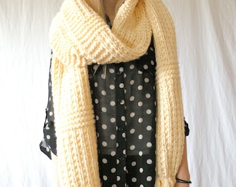 Oversized Chunky Scarf Extra Long  Cream White