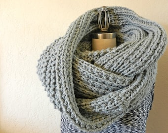 Oversized Long Chunky Knit Infinity Scarf Grey