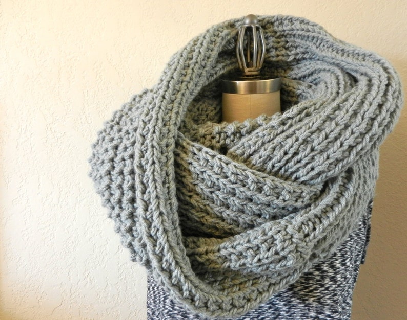Oversized Long Chunky Knit Infinity Scarf Grey - Etsy