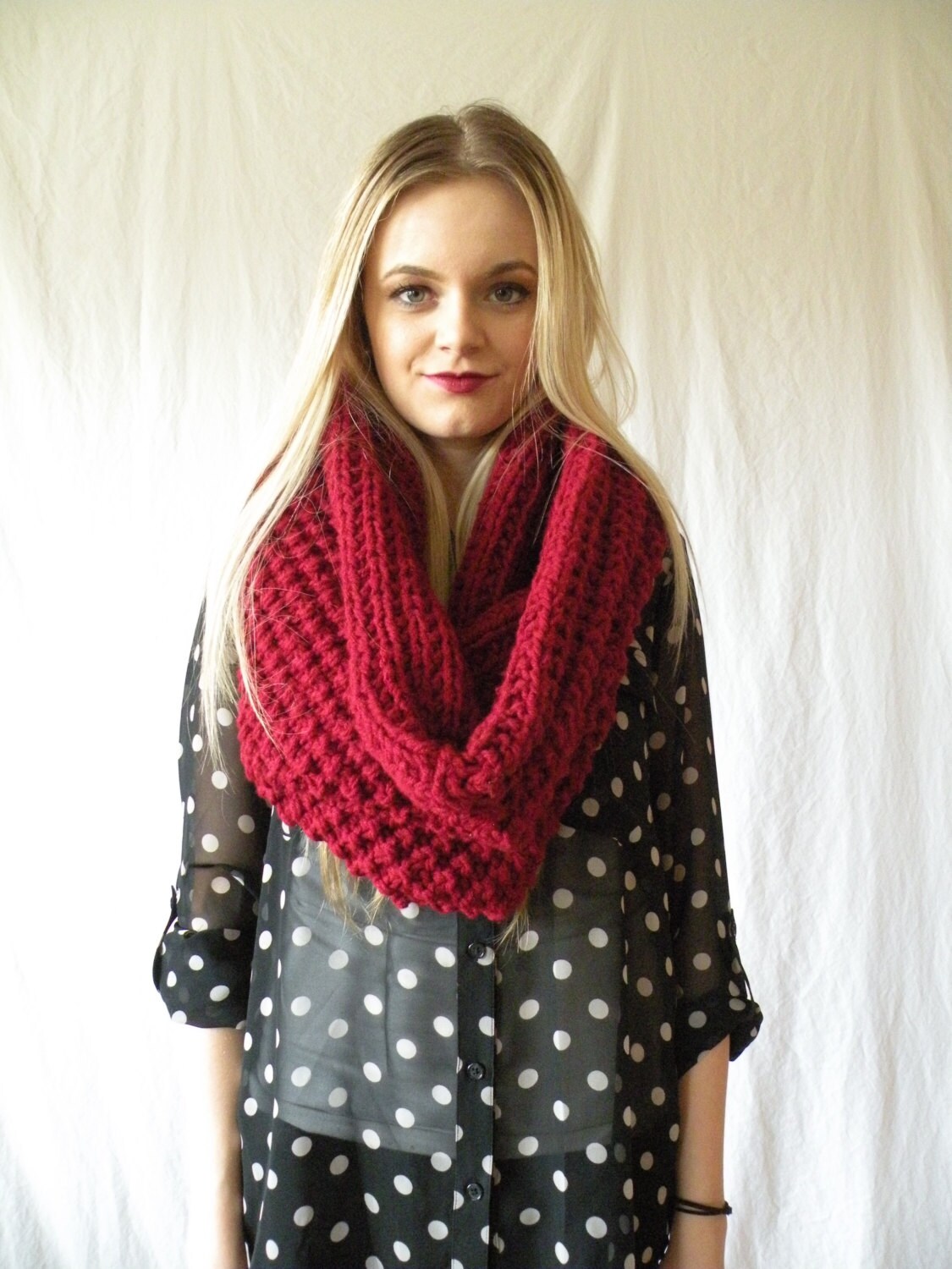 Chunky Knit Large Infinity Scarf Cranberry Red - Etsy