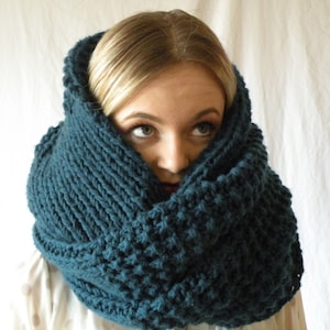 Knit Infinity Snood Scarf Oversized Chunky Denim Blue image 1