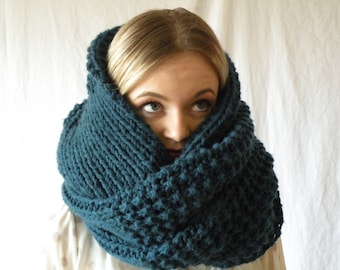 Knit Infinity Snood Scarf Oversized Chunky Denim Blue