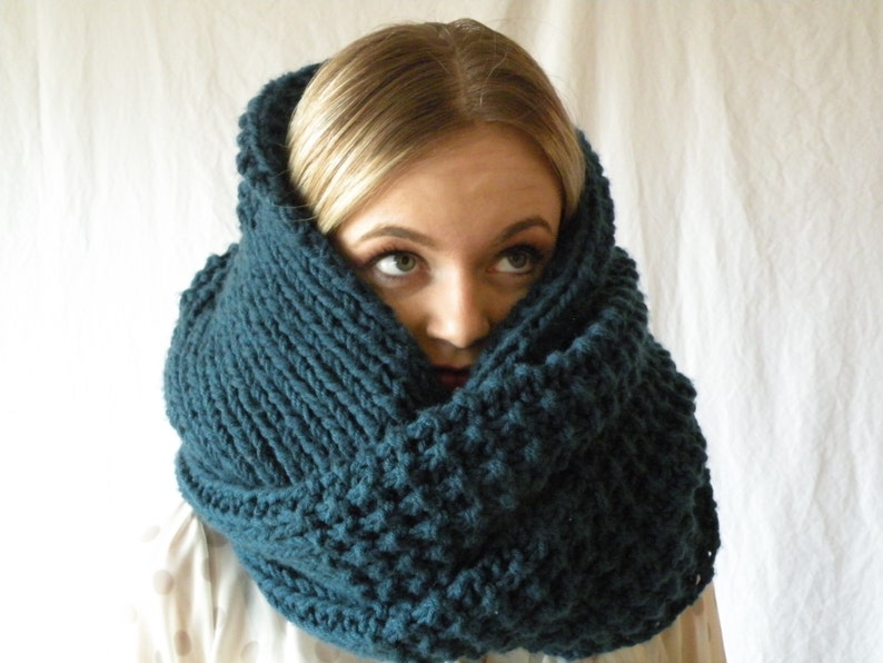 Knit Infinity Snood Scarf Oversized Chunky Denim Blue image 1