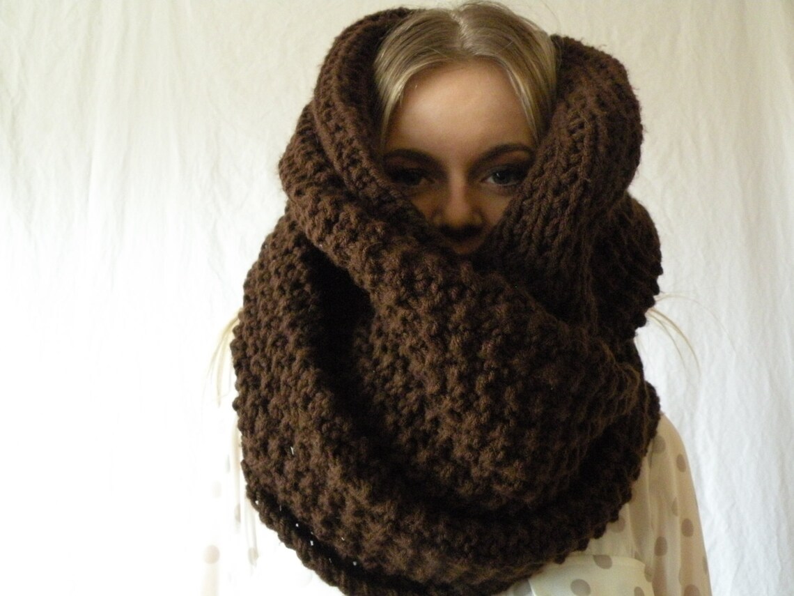Espresso Brown Oversized Knit Wool Scarf