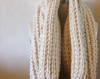 Chunky Knit Large Infinity Circle Scarf Bone off white