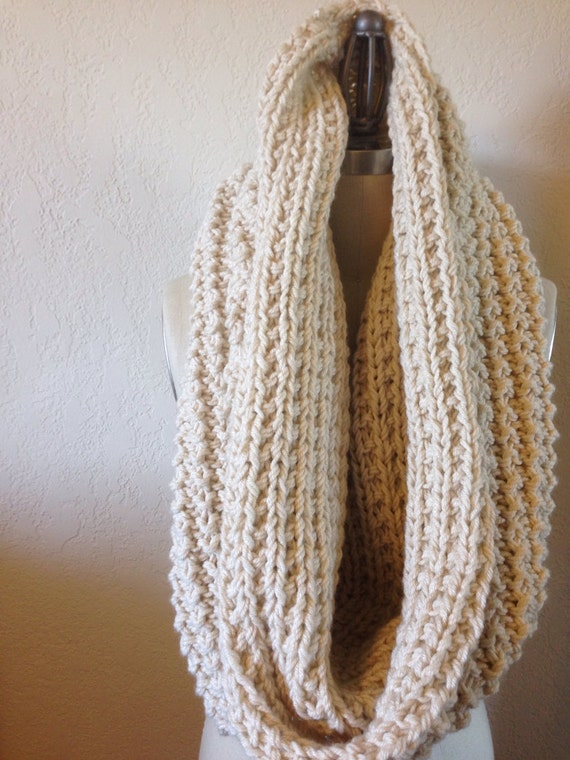 Chunky Knit Large Infinity Circle Scarf Bone off White - Etsy display picture 2