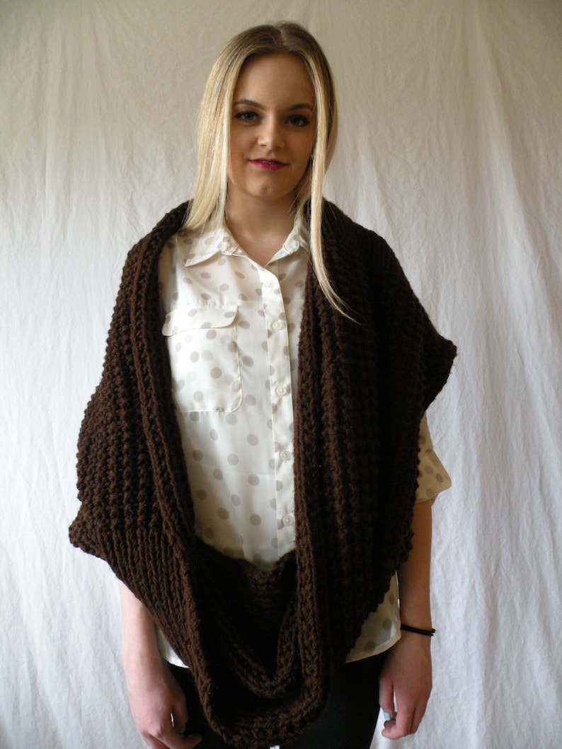 Infinity Scarf Chunky Oversized Long Knit Wrap in Espresso Brown Womens ...