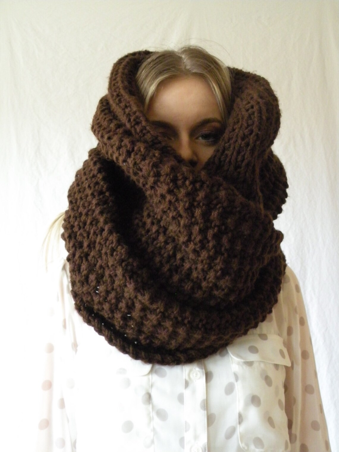 Oversized Long Chunky Knit Infinity Scarf Espresso Brown - Etsy