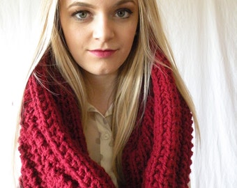 Chunky Knit Large Infinity Scarf Cranberry Red