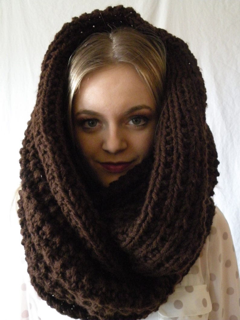 Infinity Scarf Chunky Oversized Long Knit Wrap in Espresso Brown Womens ...