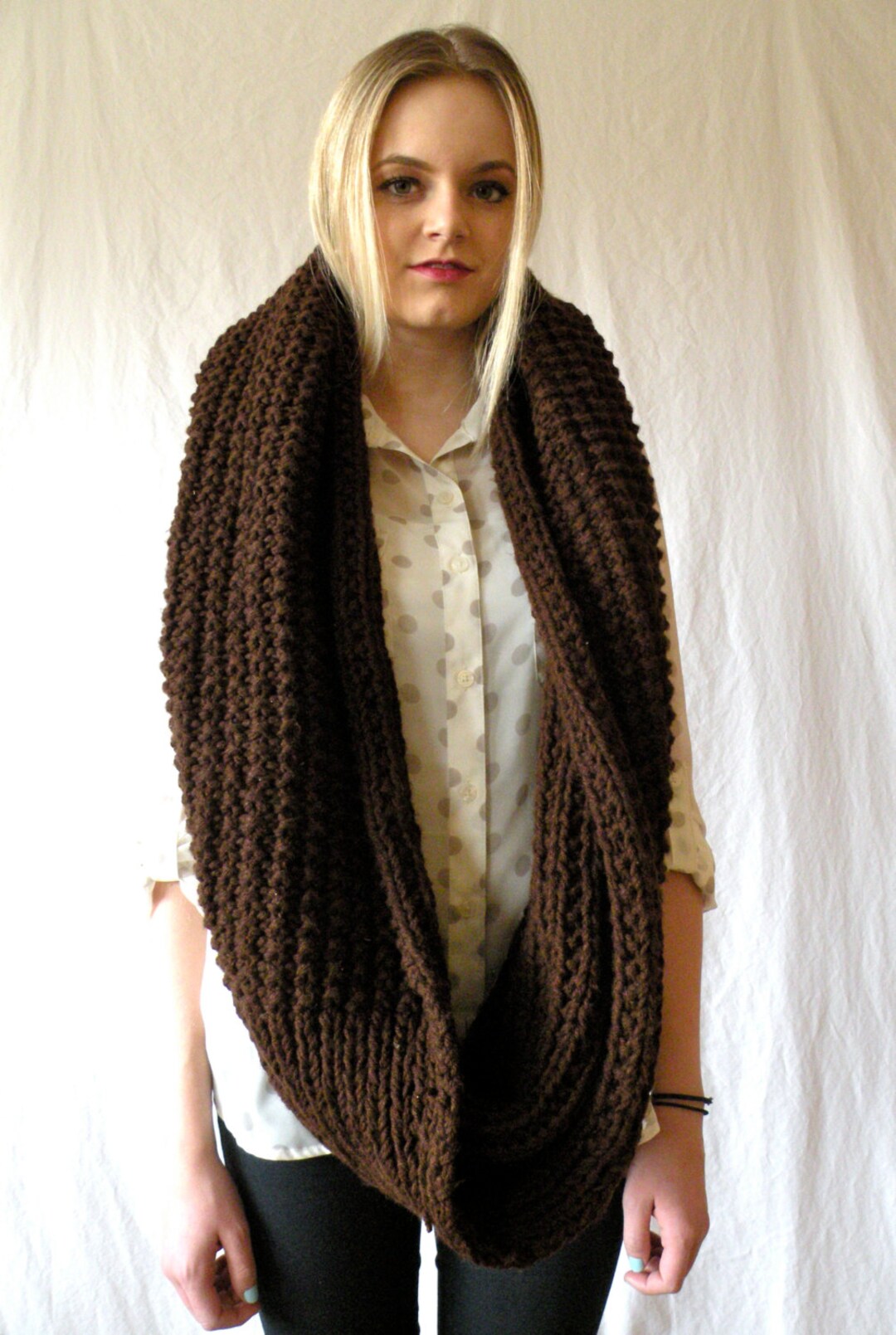 Oversized Long Chunky Knit Infinity Scarf Espresso Brown - Etsy