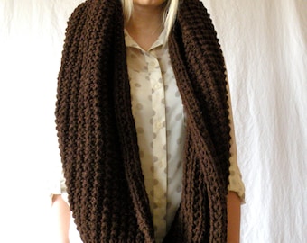 Oversized Long Chunky Knit Infinity Scarf Espresso Brown