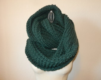 Oversized Long Chunky Knit Infinity Scarf Forest Green