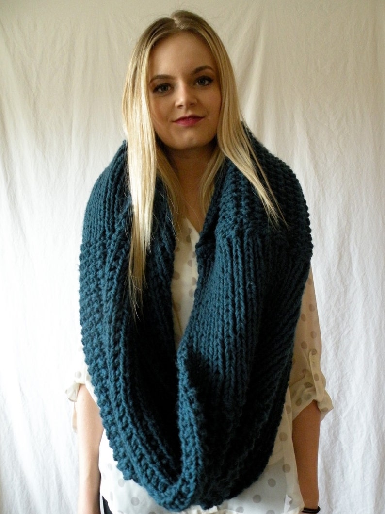 Knit Infinity Snood Scarf Oversized Chunky Denim Blue image 3