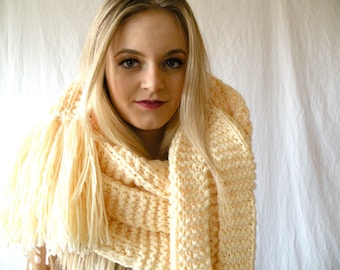 Oversized Extra Long Chunky Scarf Knit Cream