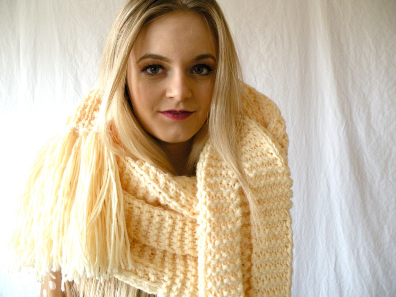 Oversized Extra Long Chunky Scarf Knit Cream Etsy