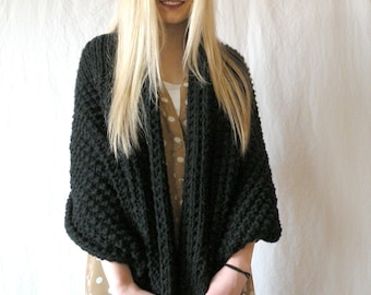 Infinty cowl snood Scraves Oversized Long Chunky Knit Infinity Scarf Black
