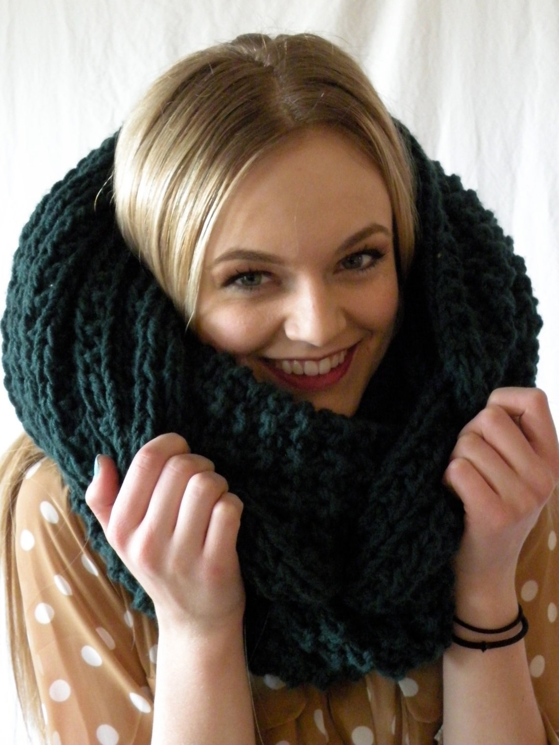 Oversized Snood Infinity Cowl Scarf Chunky Knit Forest Green - Etsy