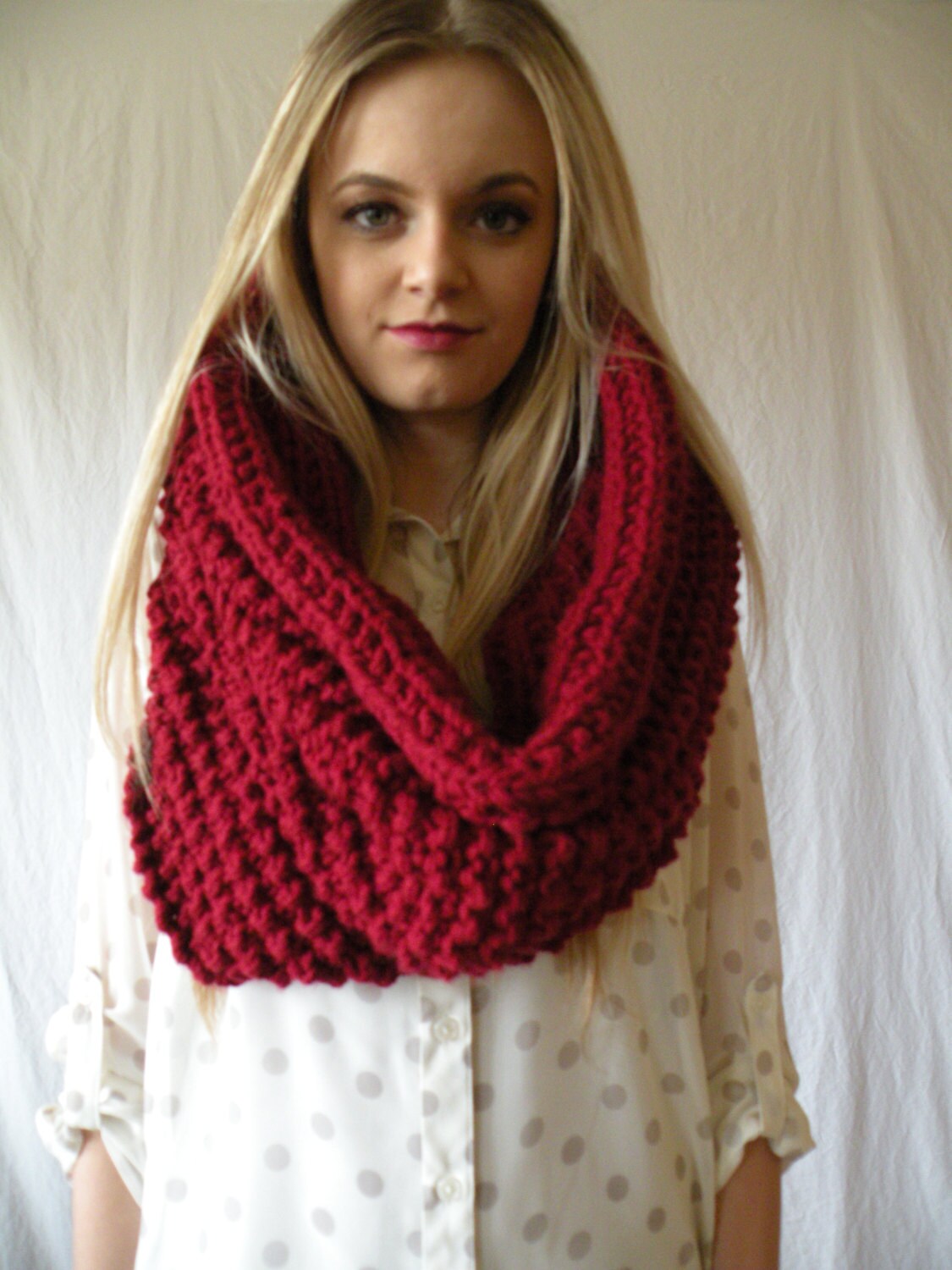 Chunky Knit Large Infinity Scarf Cranberry Red - Etsy