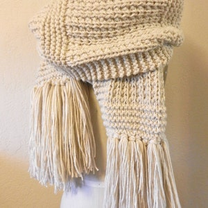 The Fringe Oversized Chunky Scarf with finge in bone Extra Long men or women