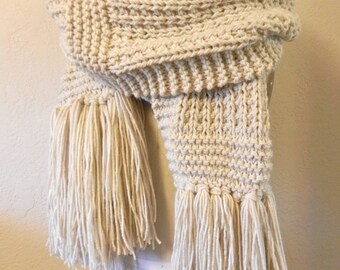 The Fringe Oversized Chunky Scarf with finge in bone Extra Long men or women