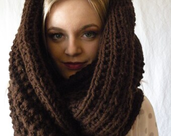 Oversized Long Chunky Knit Infinity Scarf Espresso Brown or Choose your Color Womens Accessory