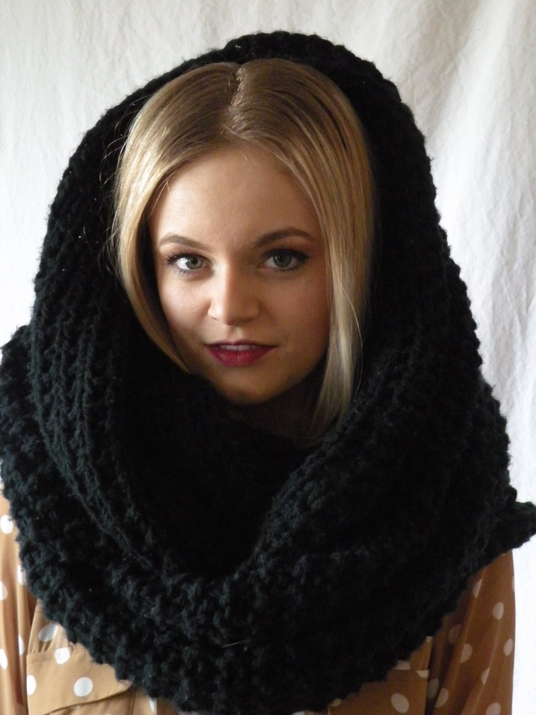 Long Oversized Chunky Snood Knit Infinity Scarf Black Cowl Etsy