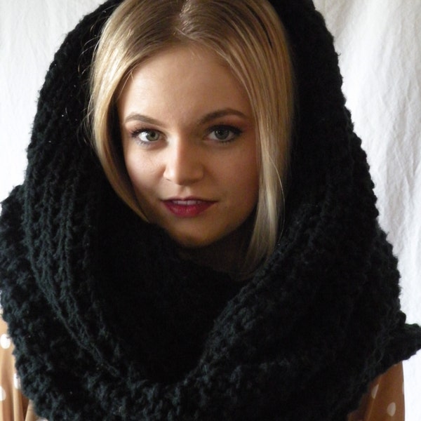 Long Oversized Chunky Snood Knit Infinity Scarf Black Cowl