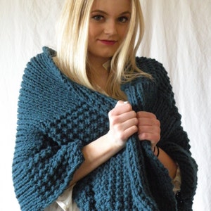 Knit Infinity Snood Scarf Oversized Chunky Denim Blue image 2