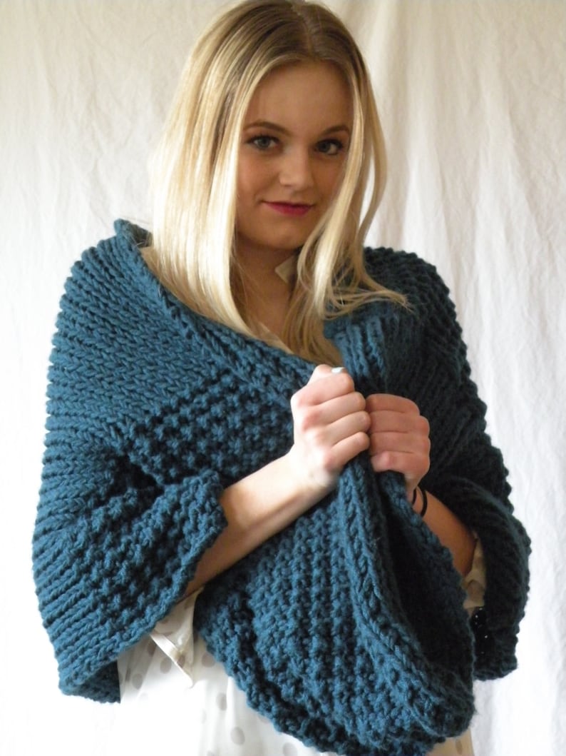 Knit Infinity Snood Scarf Oversized Chunky Denim Blue image 2